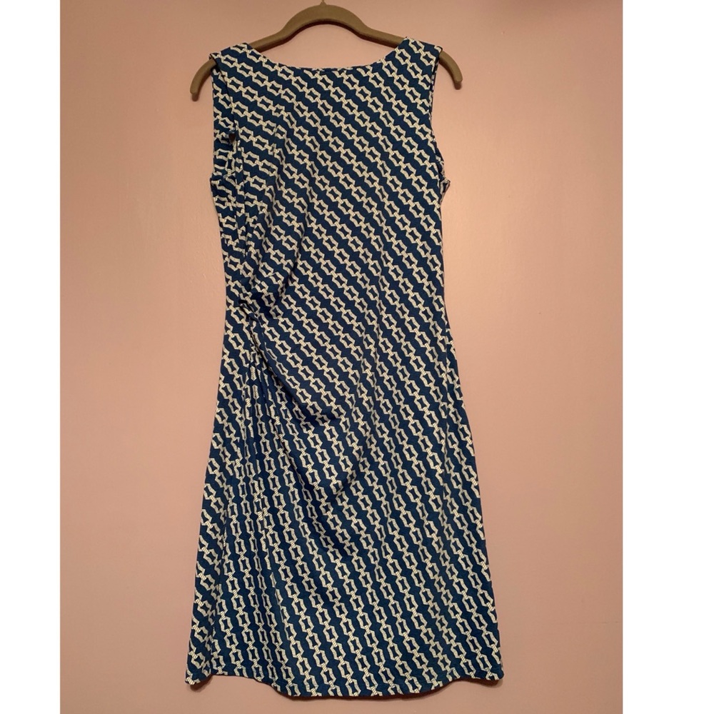 J Maughlin Blue Chain Link  Gathered Dress Sz M.